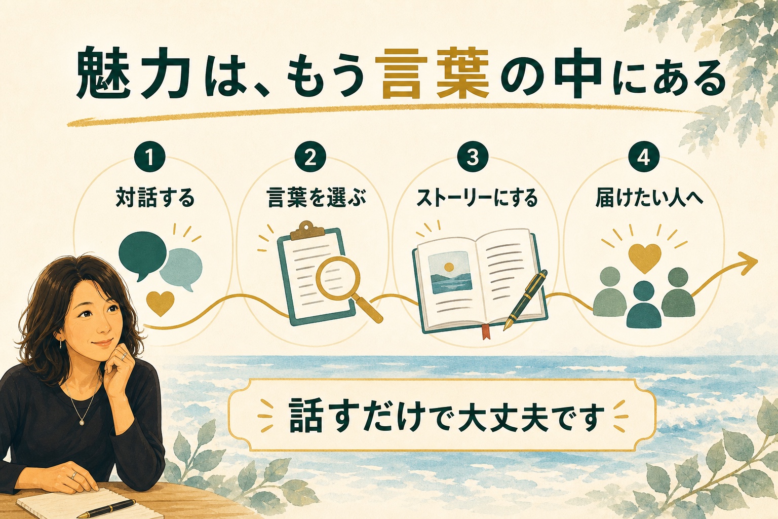 対話から言葉を選び、ストーリーにして届ける流れ PC版